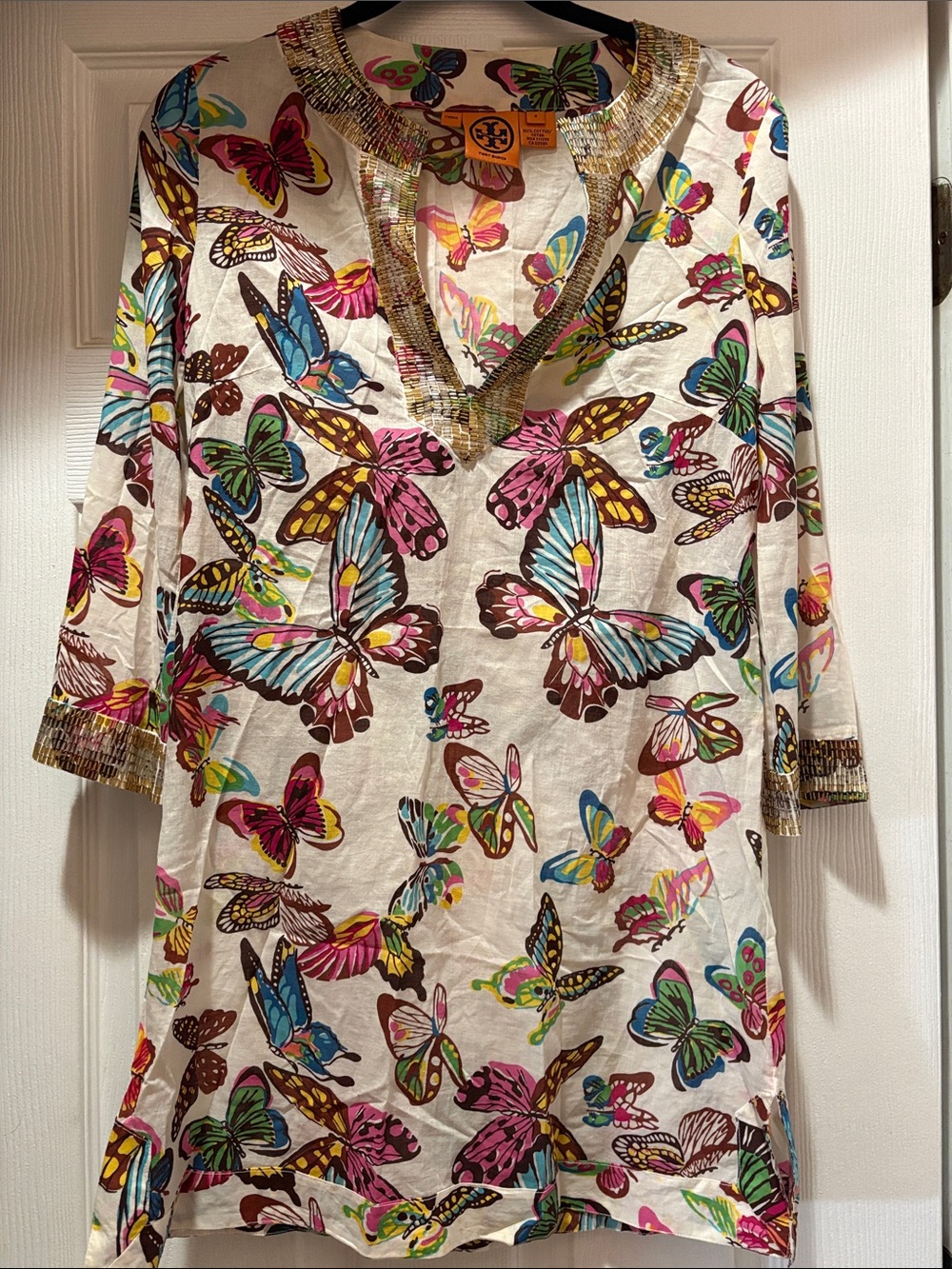 Tory Burch Multicolor Butterfly Print Tunic in White Base